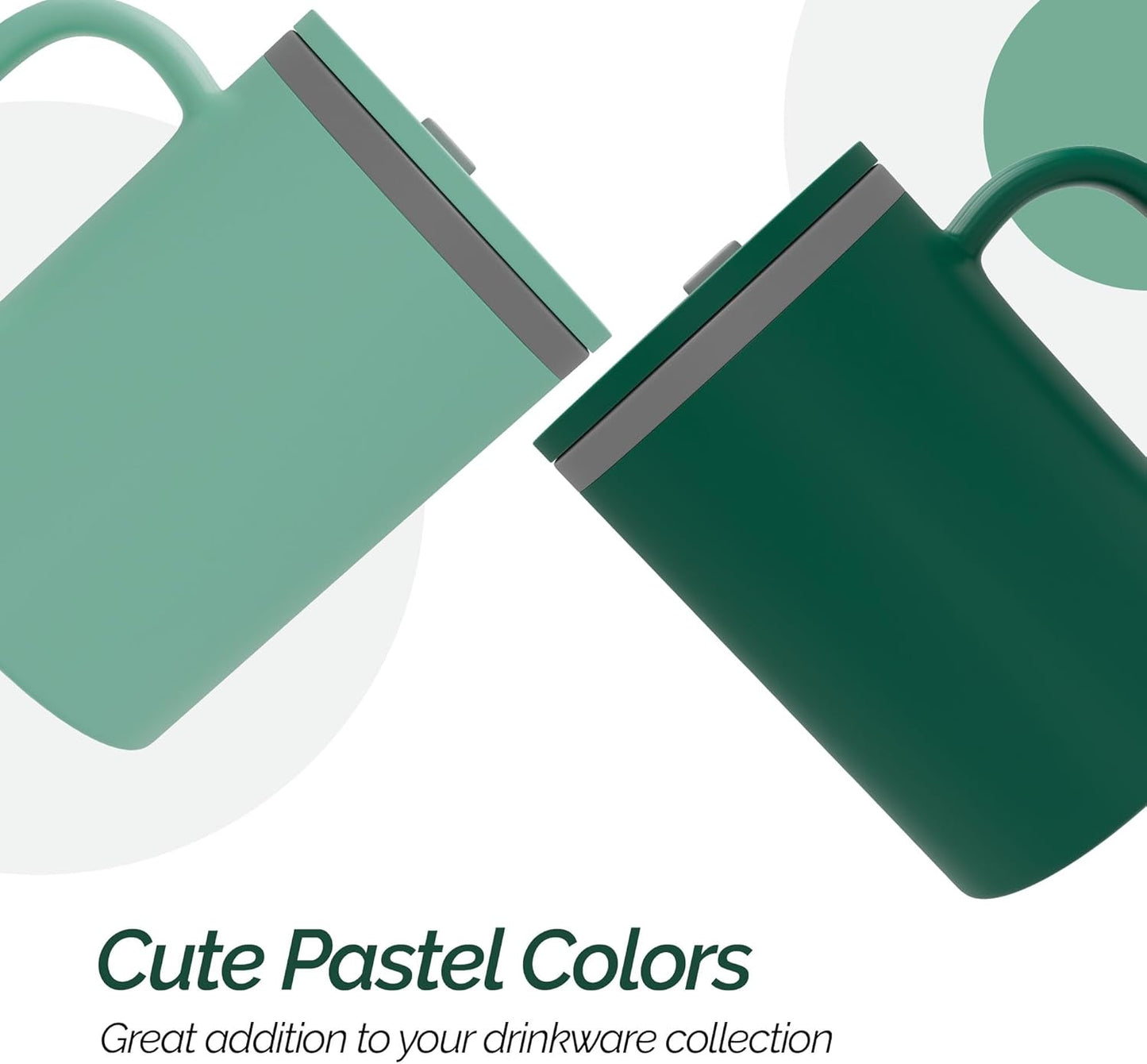 Copco Iconic 16oz Double Wall Insulated Desk Mug with Lid & Handle, Set of 2, BPA-Free Reusable Plastic, Spill-Proof, Microwave & Dishwasher Safe, Wide Mouth, Cup Holder Friendly (Green/Hunter Green)