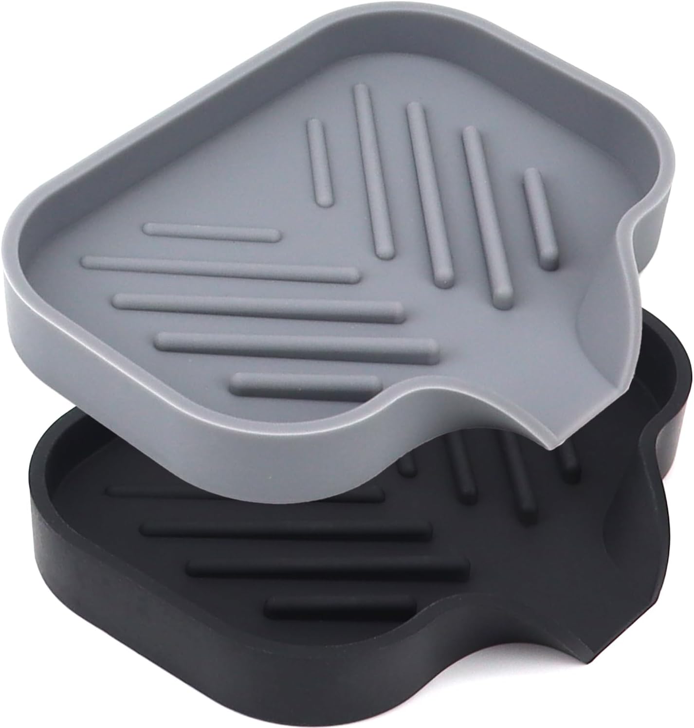 YASMEN 2 Pcs Silicone Soap Dish, Soap Holder with Drain, Sponge Holder for Kitchen Sink, Soap Dispenser Tray, Bathroom & Kitchen Sink Organizer, Rubber Soap Dishes for Bar Soap,Soap Bottles-Black/Grey