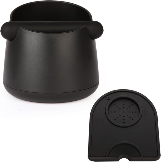 Knock Box Large Capacity Design Espresso Knock Box Tamping Mat Espresso Machine Accessories Set of 2 with Removable Knock Bar and Anti-Slip Base for Home Office Barista Tools for Bar Shop