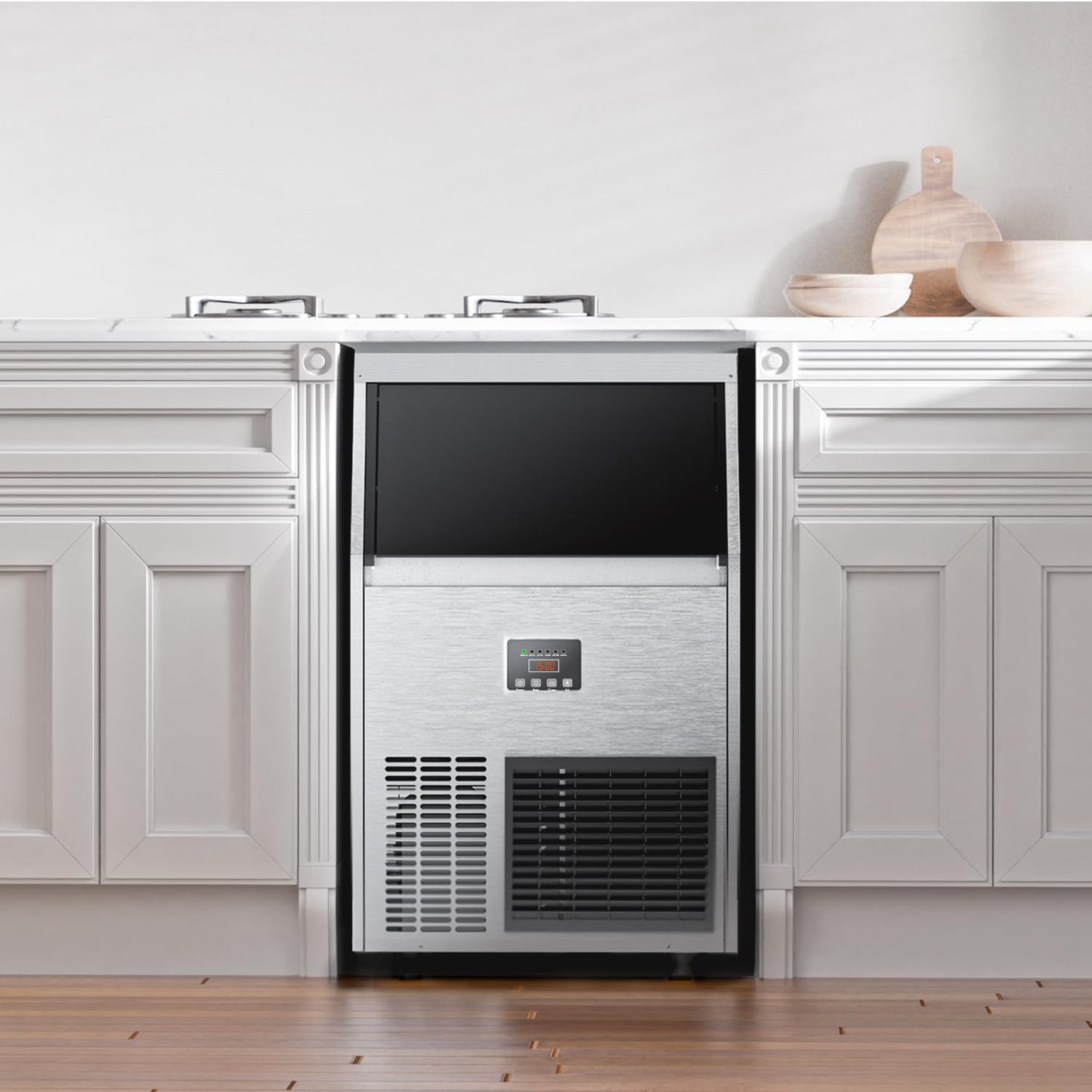 Coolake Commercial Ice Maker Machine 200 Lbs/24H with 50 Lbs Storage Bin, Stainless Steel Under Counter Ice Machine, Self Cleaning Freestanding Ice Maker for Home Bar Garage Outdoor Kitchen