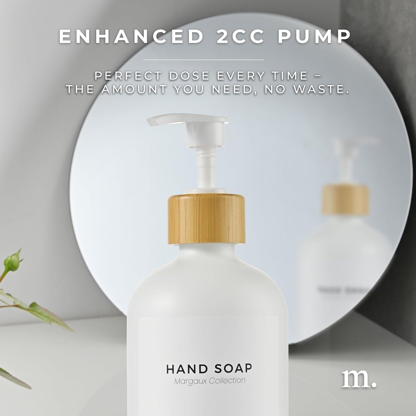 MaisoNovo Glass Hand Soap Dispenser | Dish Soap Dispenser for Kitchen | 16.9oz White Bottles with White Bamboo Pump | Bathroom Lotion Dispenser