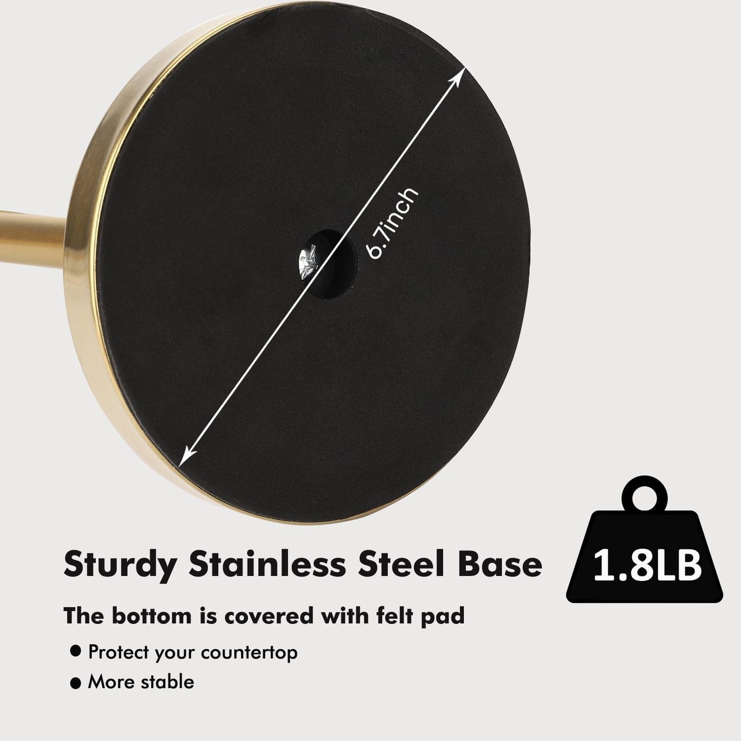 Gold Paper Towel Holder Countertop with Weighted Stainless Steel Base, One-Handed Design No Tipping Over, Standing Paper Towel Holder Standing in Brushed Gold Finish