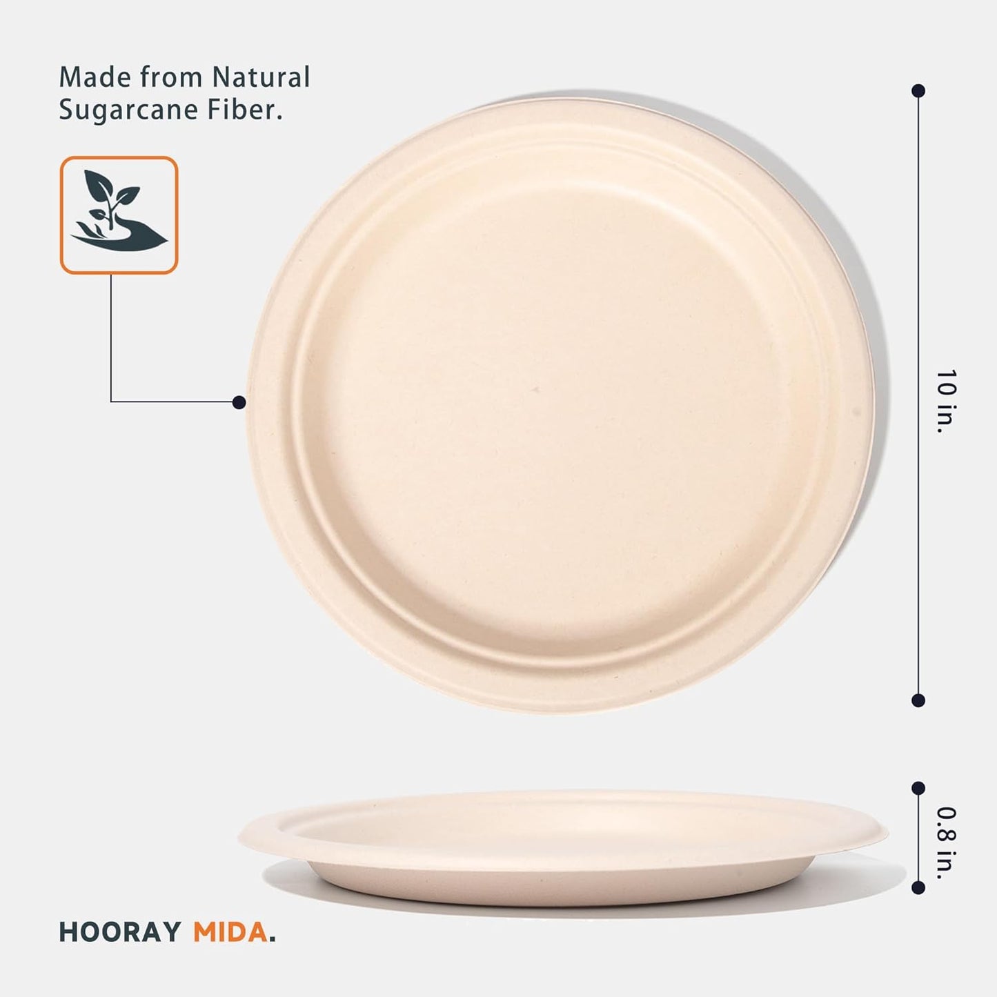 100% Compostable Paper Plates - 10 Inch, Bulk 300 Count - Disposable, Heavy Duty, Biodegradable Plates Made of Bagasse - Eco-Friendly, Large Size (Natural)