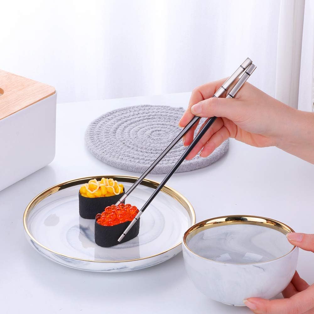 Buyer Star 5-Pair Black Stainless Steel Chopsticks - Metal Reusable Chinese Square Chopsticks