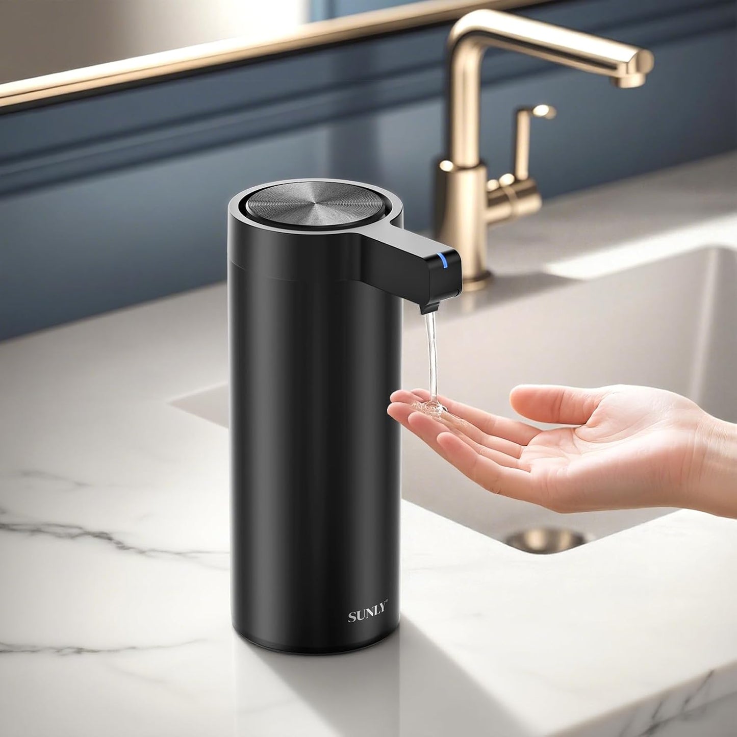 SUNLY Touchless Automatic Soap Dispenser – Clog-Free Pump, 0.2s Fast Sensor, USB-C Rechargeable, Smudge-Resistant Stainless Steel, for Kitchen & Bathroom Soap Dispenser, Black
