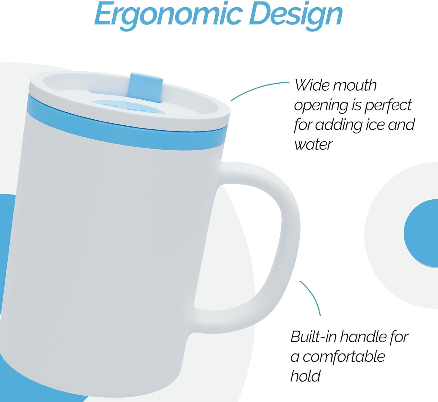 Copco Iconic 16oz Double Wall Insulated Desk Mug with Lid & Handle, Set of 2, BPA-Free Reusable Plastic, Spill-Proof, Microwave & Dishwasher Safe, Wide Mouth, Cup Holder Friendly (Teal)