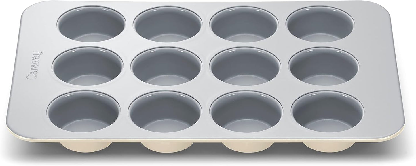 Caraway Non-Stick Ceramic 12-Cup Muffin Pan - Naturally Slick Ceramic Coating - Non-Toxic, PTFE & PFOA Free - Perfect for Cupcakes, Muffins, and More - Cream
