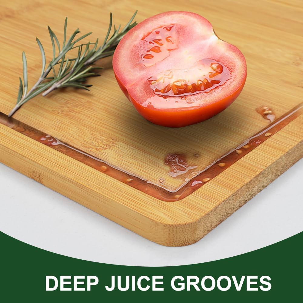 Bamboo Cutting Board, Wooden Cutting Boards for Kitchen, Wood Double Sided Food-Grade Chopping Board for Meat Cheese Vegetable (Medium)