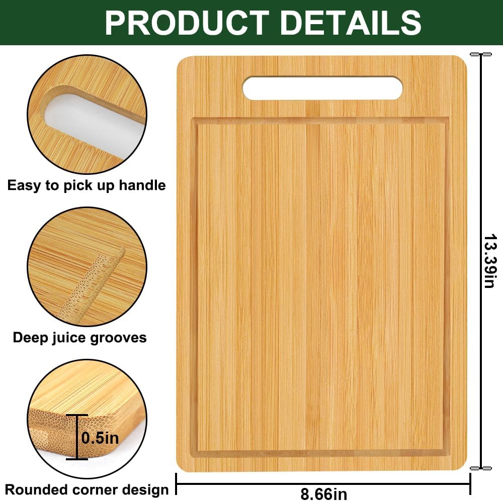Bamboo Cutting Board, Wooden Cutting Boards for Kitchen, Wood Double Sided Food-Grade Chopping Board for Meat Cheese Vegetable (Large)