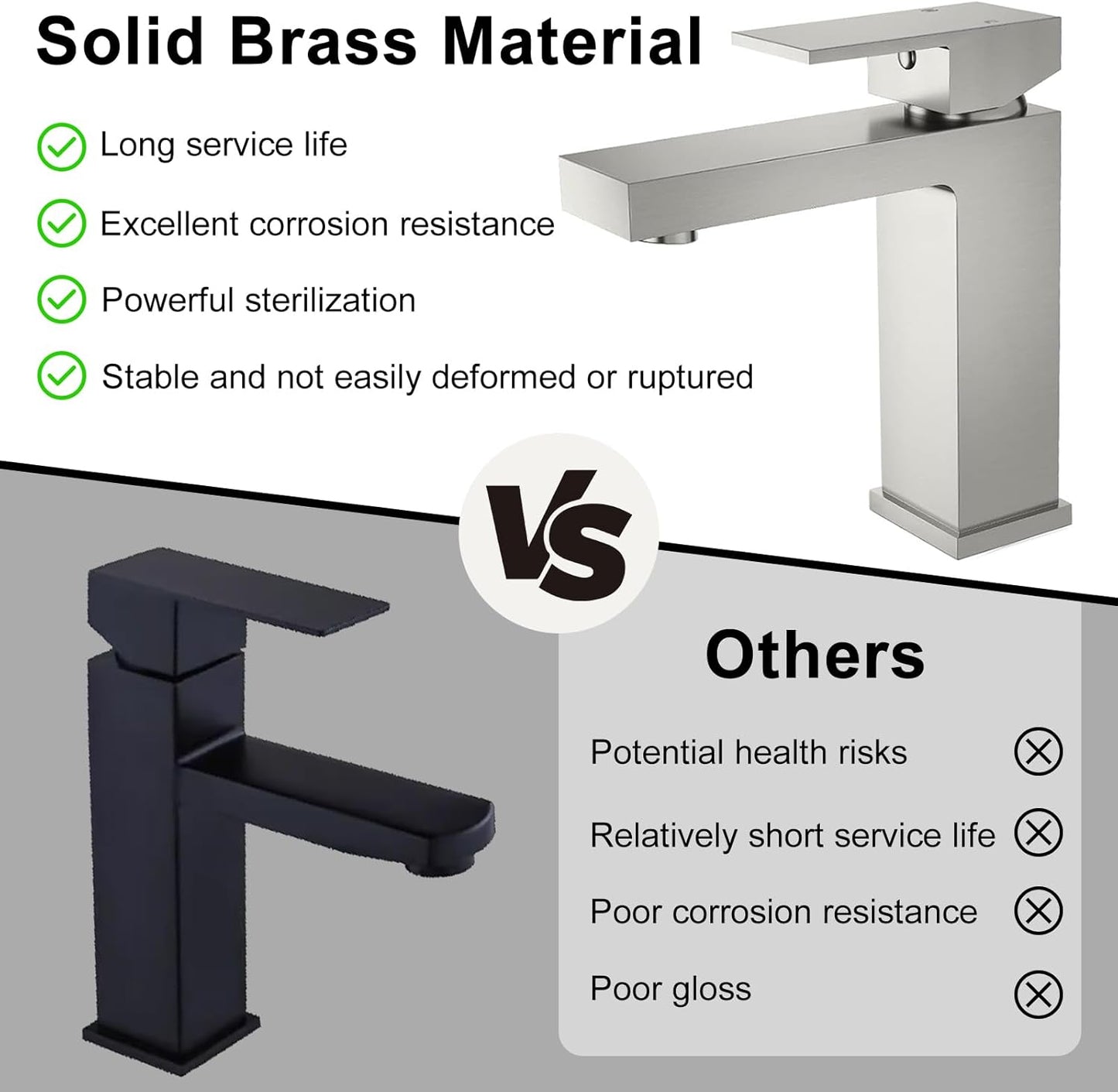 Brushed Nickel Bathroom Faucet for 1 Hole, CEC & cUPC Certified Lead-Free Solid Brass Vanity Faucet for Bathroom Sink with Pop Up Drain Stopper & Water Supply Hoses