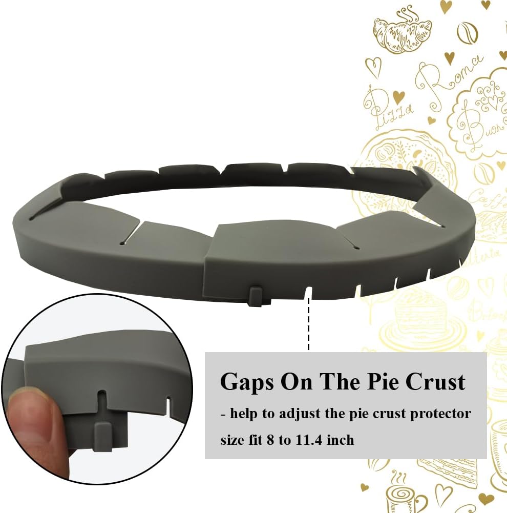 Adjustable Pie Crust Shields, Silicone Baking Protectors, Cover Ring Tools Fits 8-11.4 Inch Pies, Baking Pie Pizza Crust Shield Protector Cover for Edges ﻿ (Grey 2 + Transparent 2)