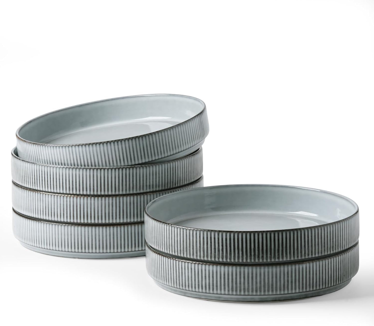 famiware Star 8.25" Pasta Bowls, Large Dinner Bowls Set of 6, Salad Bowl Plates, Shallow Bowls for Eating, Smoky Blue