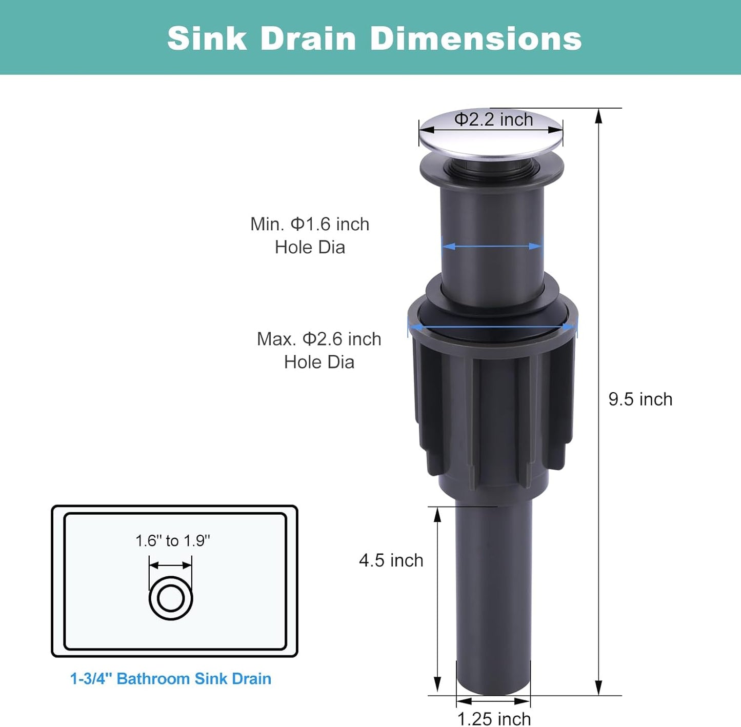 Bathroom Sink Drain Without Overflow, ARCORA Chrome Pop Up Drain for Vessel Sink Clicker Drain Stopper
