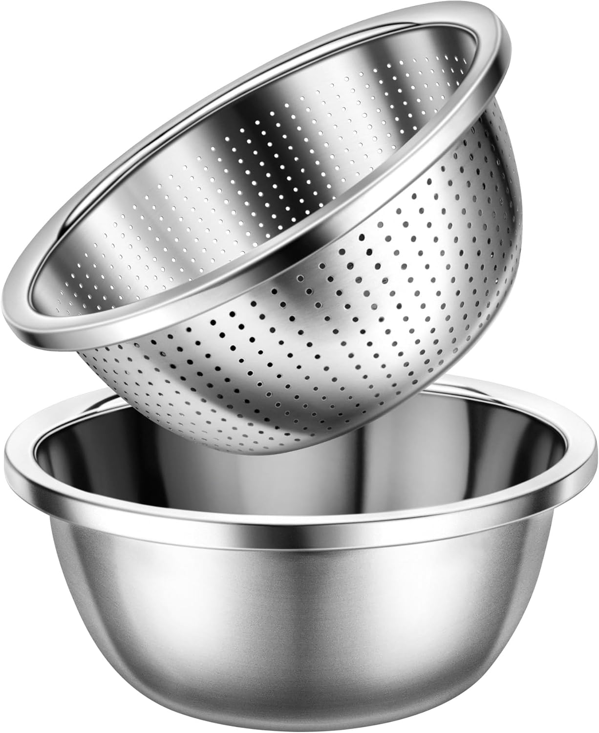 Colander 304 Stainless Steel 5-quart with Mixing Bowls, Strainer for Kitchen Food For washing vegetables, fruit, rice, Dishwasher Safe. (2PC)