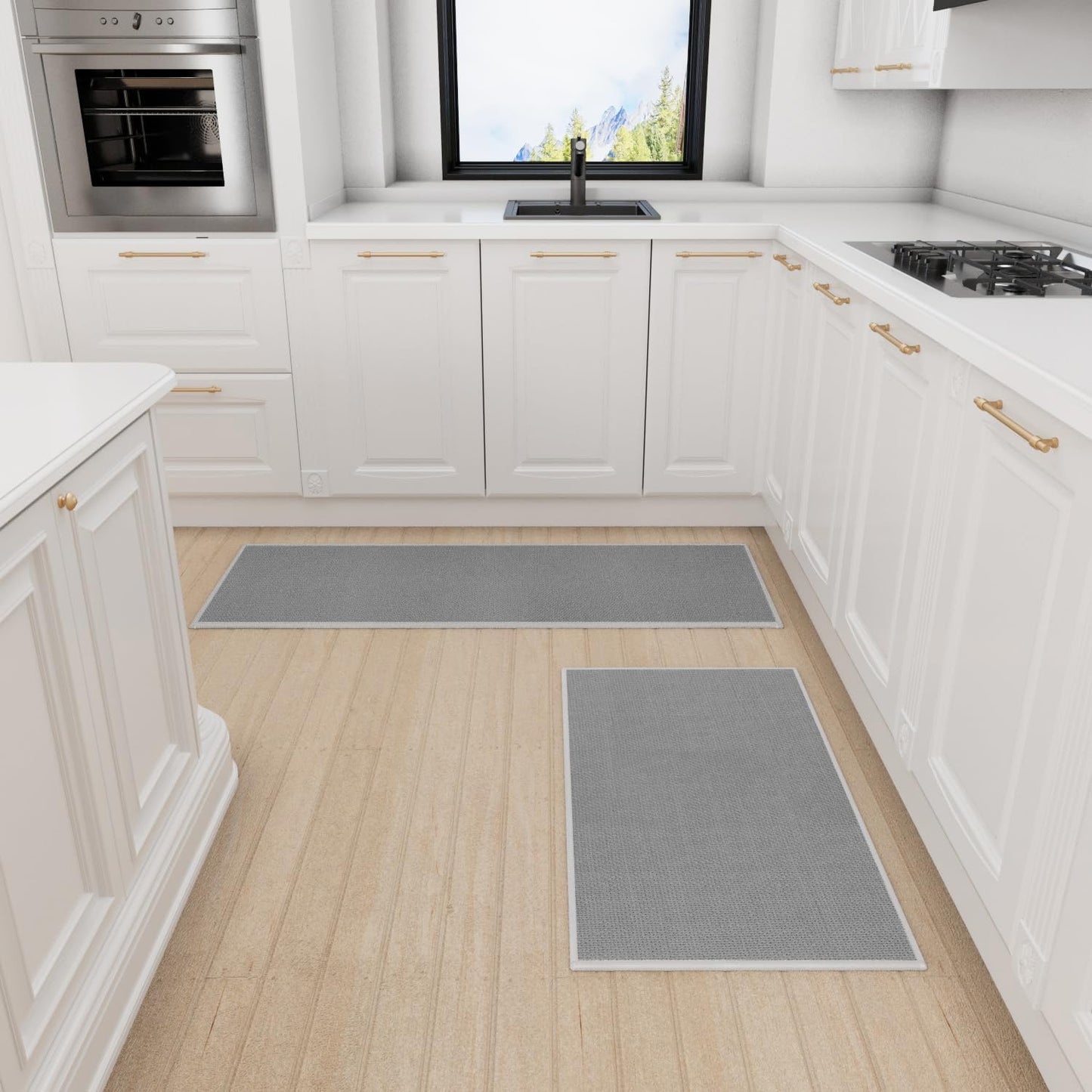 Kitchen Mat 1 PCS, Cushioned Non Slip Rugs for Kitchen Floor, Absorbent Runner Comfort Standing Mats Washable for Kitchen, Office, Home (Grey, 17.3"x47")