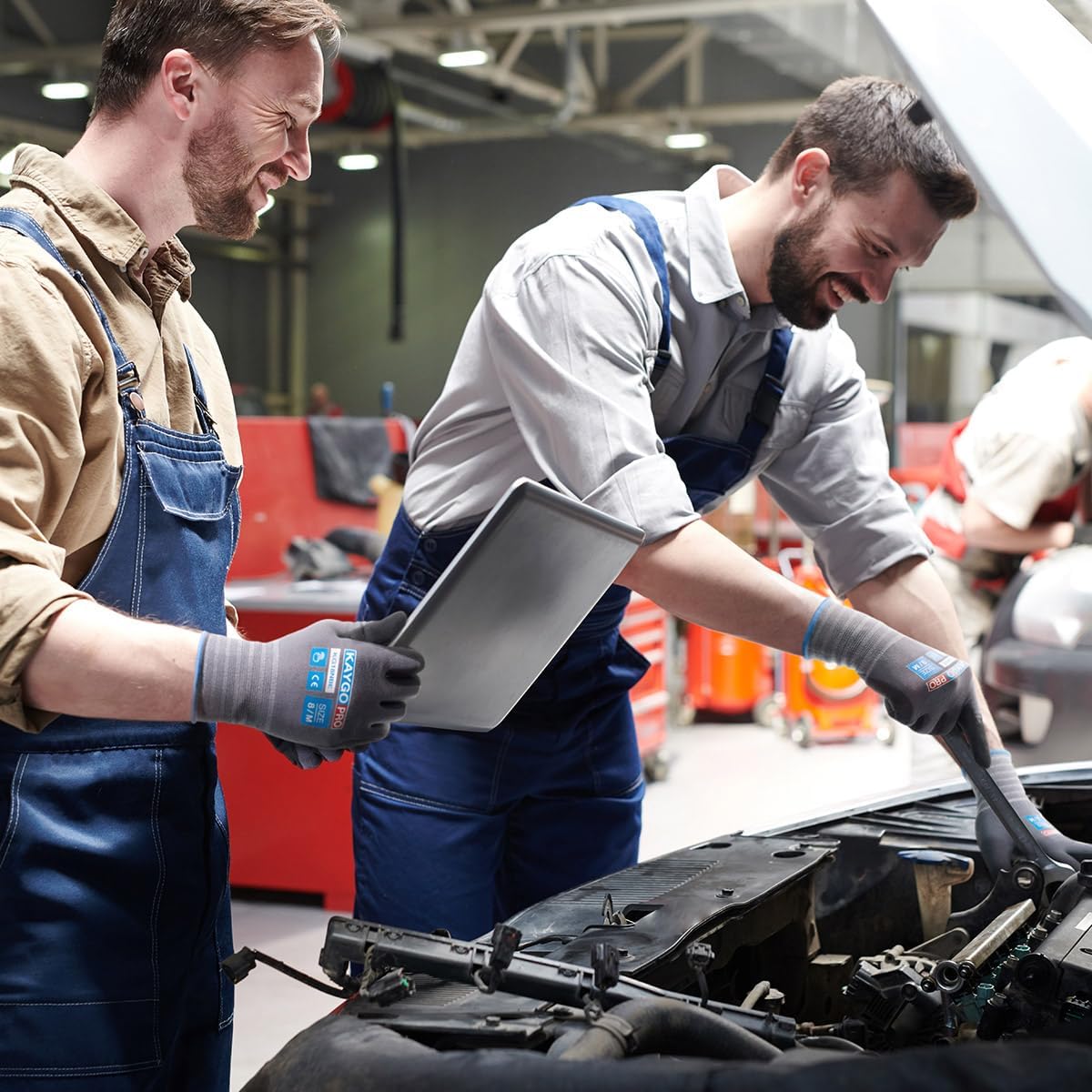 KAYGO Safety Work Gloves MicroFoam Nitrile Coated, 3 Pairs KG18NB,Seamless Knit Nylon Glove with full fingers Touchscreen, Ideal for Automotive,Warehouse,Construction (Gray, X-Large)