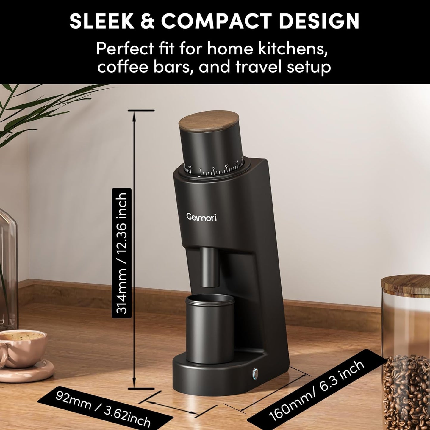 Burr Coffee Grinder,Wirsh Electric Single Dose Coffee Grinder Geimori GU38 with 38mm 6-Core Conical Burr,Stepless Adjustment for Drip,French Press,Cold Grind Settings from Fine to Coarse