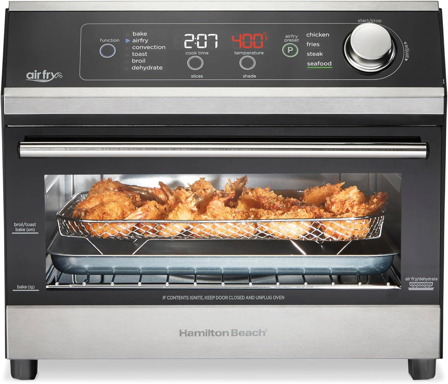 Hamilton Beach Digital Air Fryer Toaster Oven Combo, 10 Ways to Cook, 4 Preset Functions, Stay On & 1800 Watts, LED Capacitive-Touch Controls, 2 Rack Positions, Fits 12” Pizza, Black & Stainless Steel