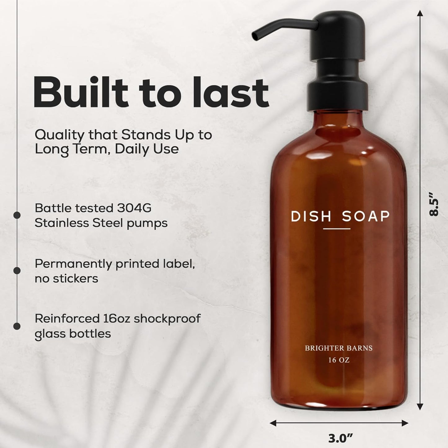 Amber Glass Hand and Dish Soap Dispenser Set by Brighter Barns - Modern Kitchen Decor & Accessories for Airbnb, RV, Office, Housewarming Gifts (Amber)