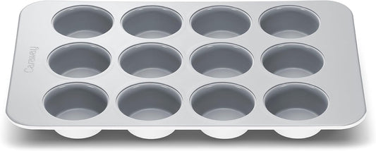 Caraway Non-Stick Ceramic 12-Cup Muffin Pan - Naturally Slick Ceramic Coating - Non-Toxic, PTFE & PFOA Free - Perfect for Cupcakes, Muffins, and More - White
