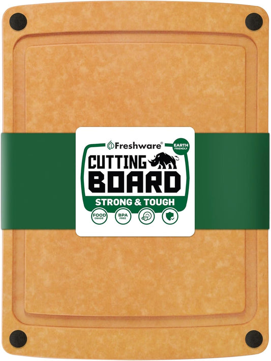 Freshware Wood Cutting Board for Kitchen, Juice Groove, Non-Slip Silicone Feet, Dishwasher Safe, 2X Large, 20" x 14", Natural
