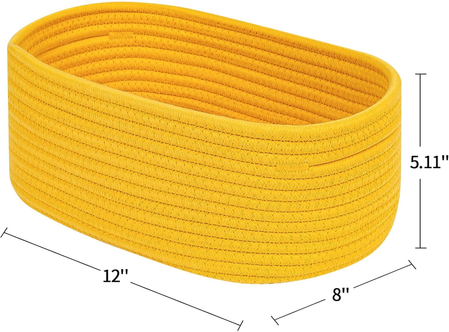 CubesLand Rope Woven Storage Baskets, Small Baby Nursery Organizer Basket, Rectangular Organization/Storage Bins, Closet Shelves Baskets，Empty Gift Basket 3 Packs, Yellow