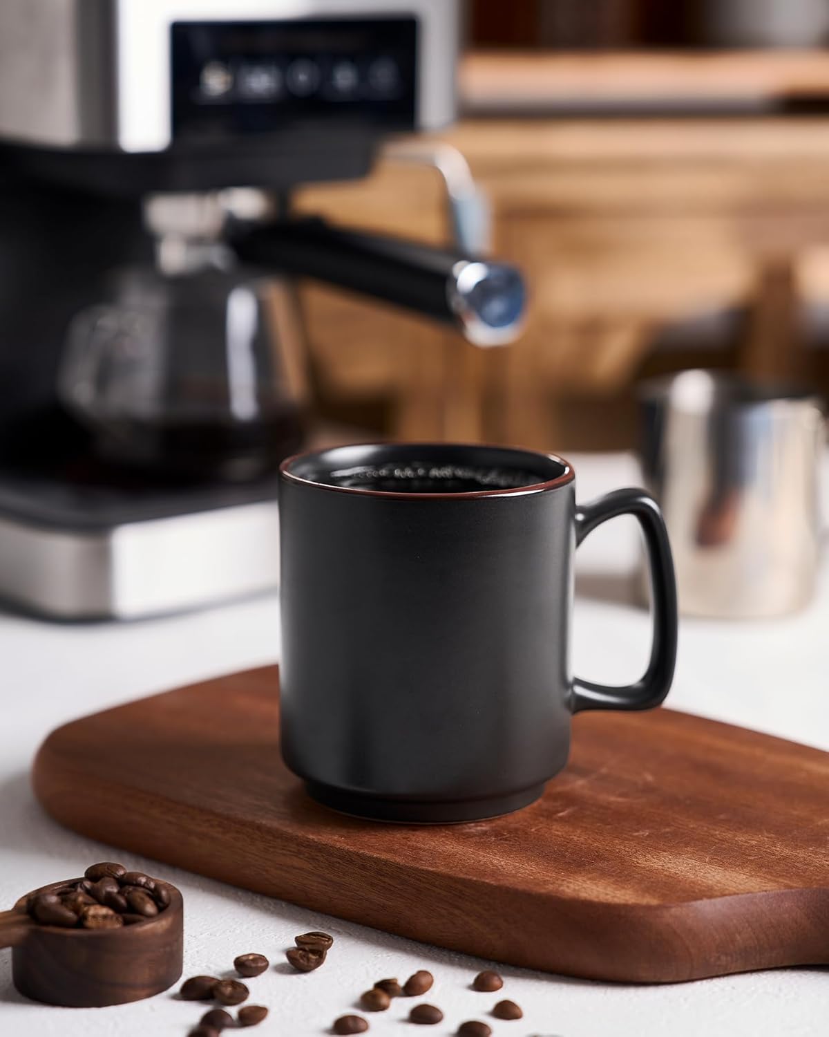 famiware Coffee Mugs Set of 4, Nebula 14oz Coffee Mugs, Ceramic Cup Set with Handle for Latte, Tea, Milk, Cappuccino, Cocoa, Matte Black