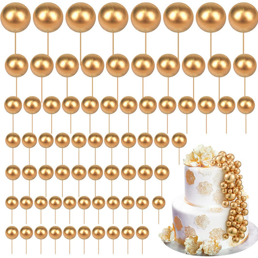 108 Pcs Balls Cake Topper DIY Cupcake Insert Foam Balloons for Cake Baking Wedding Anniversary Birthday Decoration(Gold,Multi Sizes)