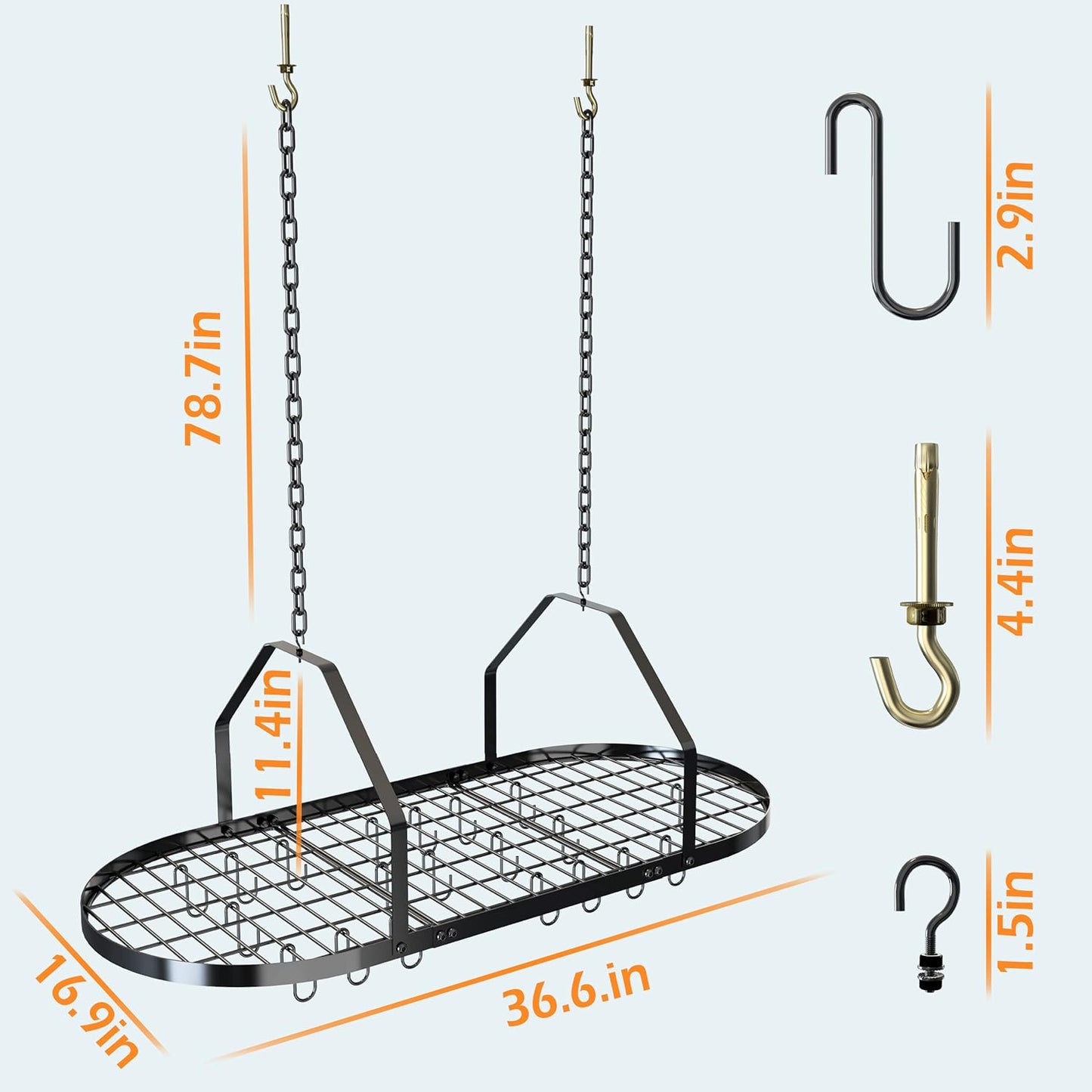 Ceiling Pot and Pan Rack, Kitchen Pot Organizer Storage Rack, Multi-Purpose Organizer for Home, Restaurant, and Kitchen Cookware with 20 Removable Hooks (Black)