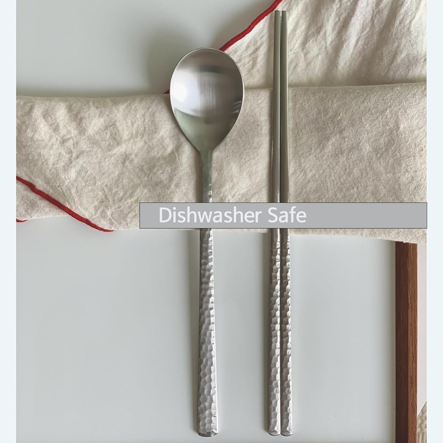 Korean Made Silver Glossy Hammered Stainless Steel Korean Spoon & Chopstick SET Stocking Stuffer Gift for Mom (2SET)