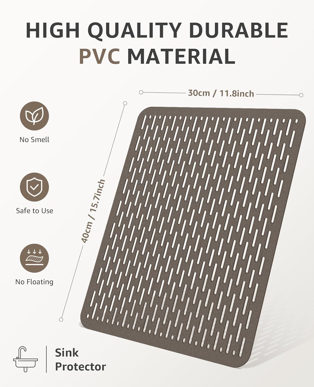 Bligli Mesh Sink Mat, 15.7 x 11.8inch Sink Prtector Mats for Kitchen Sinks, PVC Eco-Friendly Sink Protectors for Bottom of Sink, Fast Draining, Easy Cleaning, Clear Gray