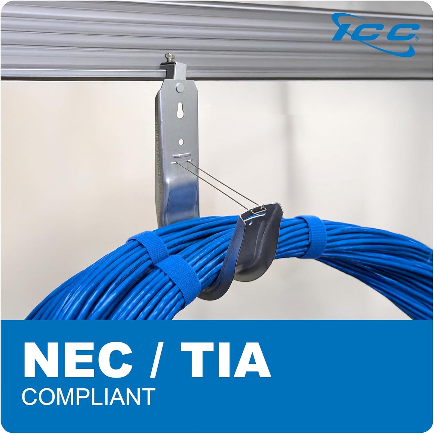 ICC Beam Clamp J Hook 4” with Retainer Clip - Galvanized Steel Cable Management Hooks for Hanging Cable to Beams - Rust-Resistant, EIA and TIA Compliant - 4 Inch 25 Pack