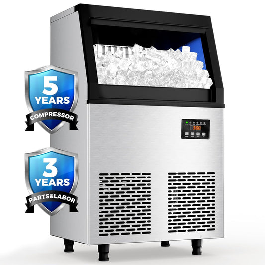 Commercial Ice Maker Machine, 200 lbs/24H Under Counter Ice Machine, Stainless Steel Freestanding Ice Makers for Restaurant, Home, Bar, Office, Party, Outdoor Activities