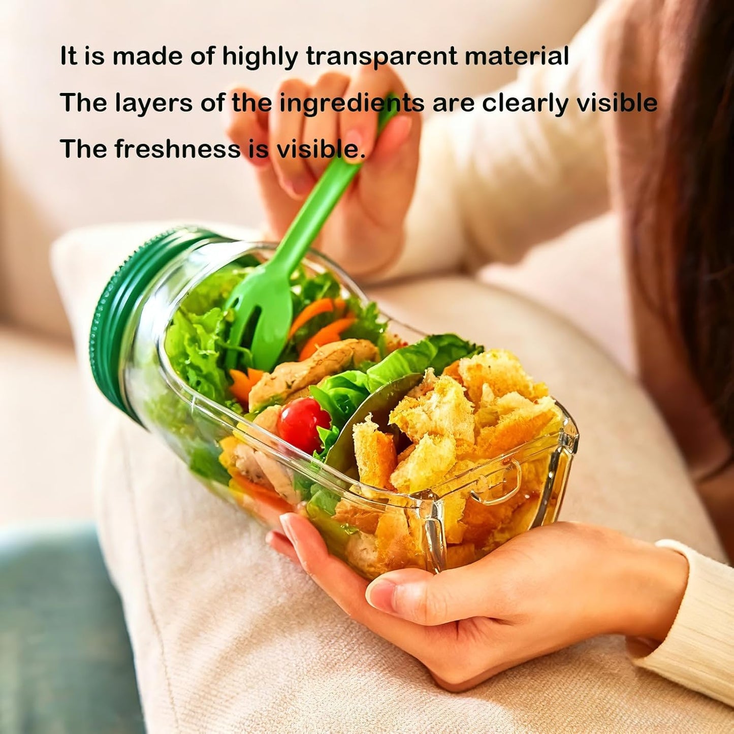 Durable Portable Salad Jar with Side Opening & Leakproof Dressing Compartment - Perfect for Lunch, Meal Prep, Travel, Office, and Outdoor Use - Reusable Salad Container