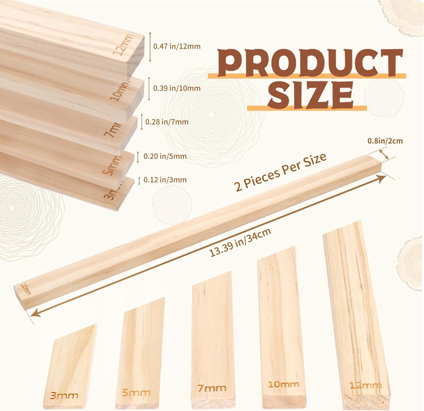 DICHA 10 Pcs Wooden Clay Rolling Guides – Pottery & Polymer Clay Thickness Guide Sticks, 5 Sizes