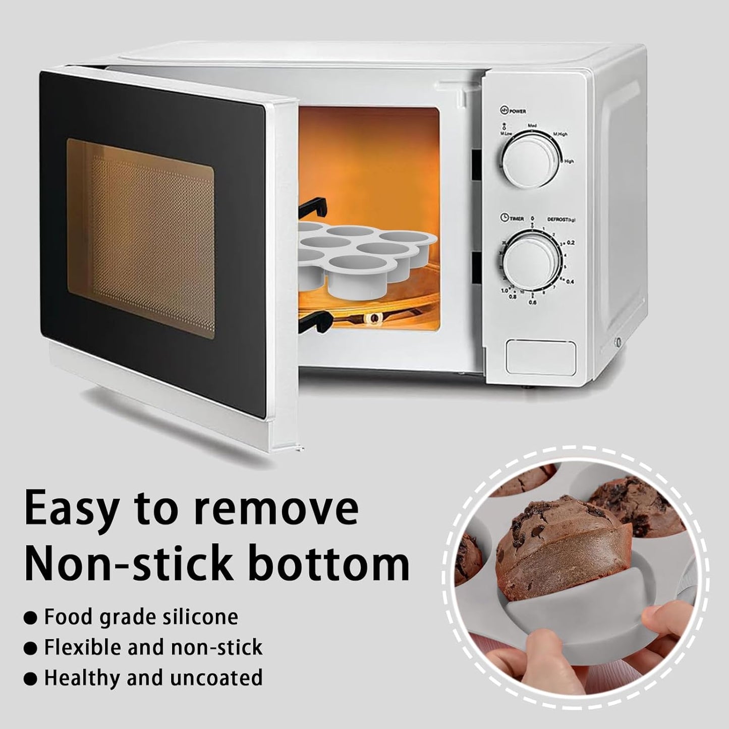 Uudimee Silicone Muffin Pan -9cups Mini Muffin Pan Non-Stick Silicone Mold, 2Pcs Silicone Mini Muffin Pan Is Perfect For Muffins, Cakes, Tarts, Breads, Dishwasher Safe-9Cups (Pink + Gray)