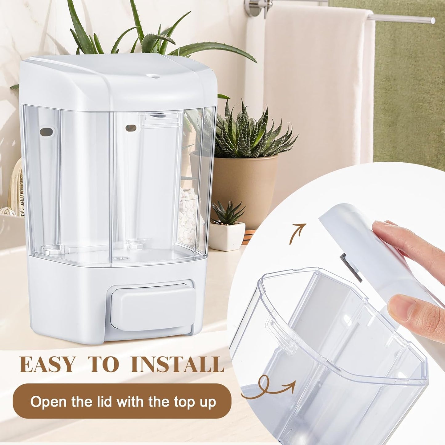 Hushee 6 Pcs Plastic Wall Mounted Soap Dispenser Commercial Manual Soap Dispenser Containers for Kitchen Shower Hotel