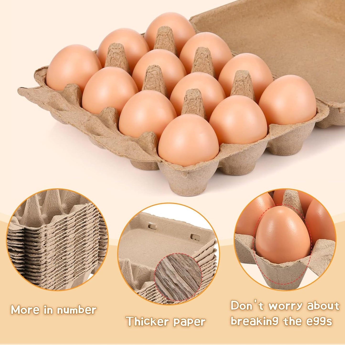 Egg Cartons 30 Pack,Classic 3x4 Style Holds 12 Large Eggs, Sturdy Design Made from Recycled Cardboard.