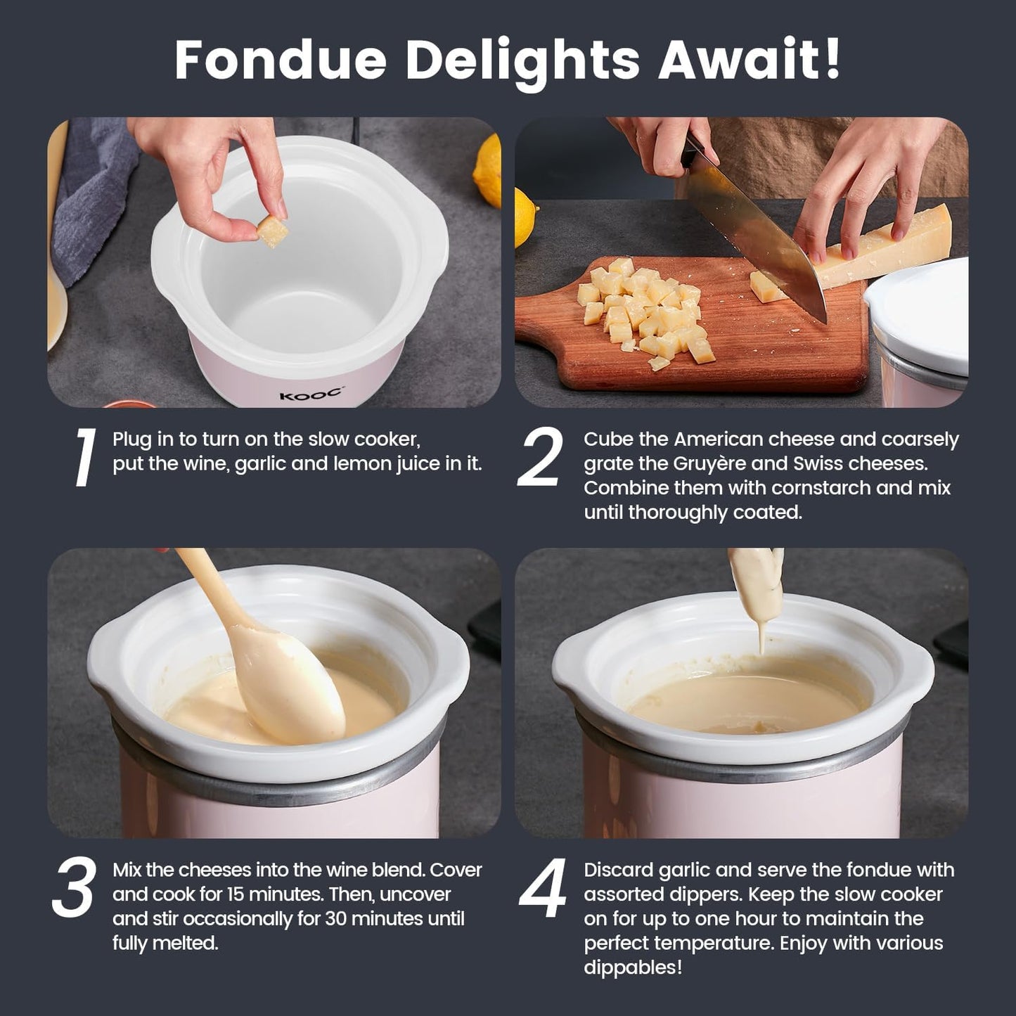 KOOC Small Slow Cooker, 0.65 Quart, Free Liners Included, Upgraded Ceramic Pot, Nutrient Loss Reduction, Sauces, Stews & Dips, Stainless Steel, Pink, Round