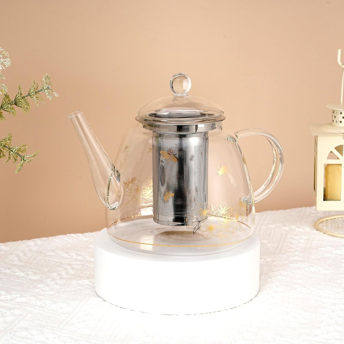 Heat-Resistant Glass Teapot with Infuser (Golden Bee)