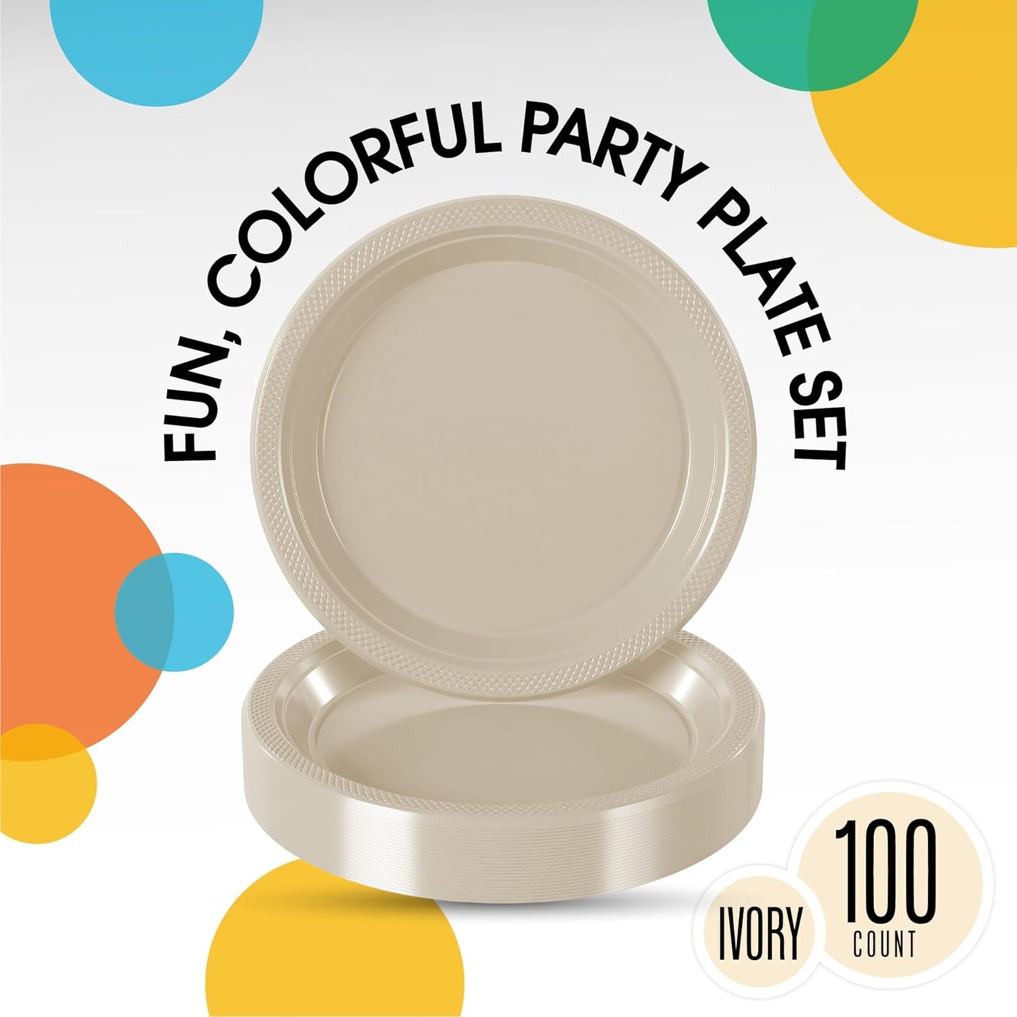 Exquisite Party Solids Ivory Plastic Plates For Party 10" Ivory Disposable Plates Heavy Duty Supplies 100 Pcs Plastic Dinnerware Sets Heavy Duty 350 GSM Disposable Dinnerware Set