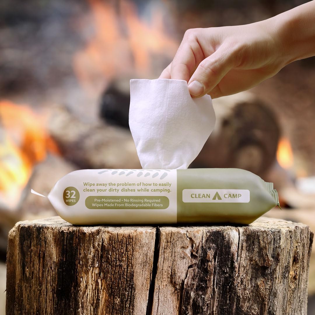 Dish Wipes | 100% Biodegradable Pre-Moistened Food-Safe Camp Kitchen Wipes | A Soap-and-Water Alternative