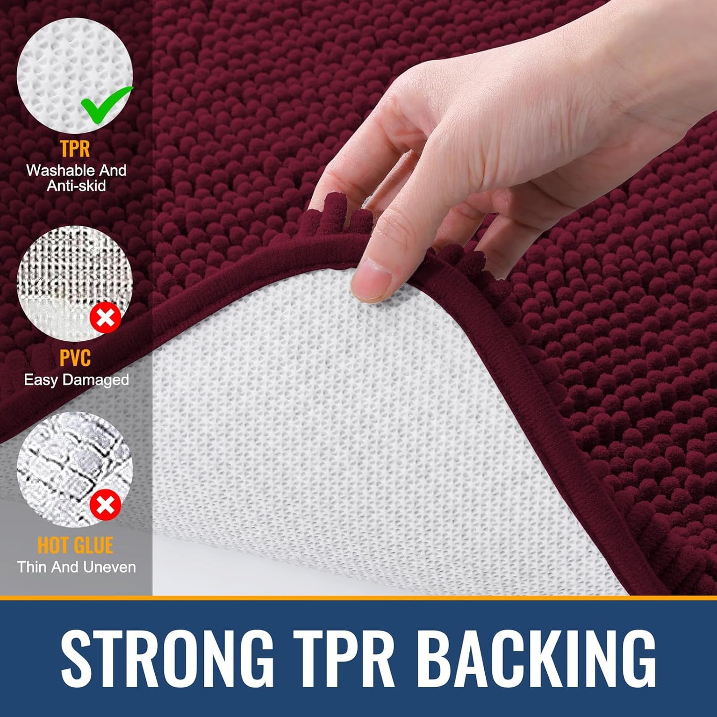 Arotive Bathroom Rugs 36x24, Extra Soft Absorbent Shaggy Chenille Bath Rugs, Machine Washable Rubber Backing Non-Slip Bath Mats for Bathroom Floor Tub and Shower, Home Decor Accessories, Burgundy