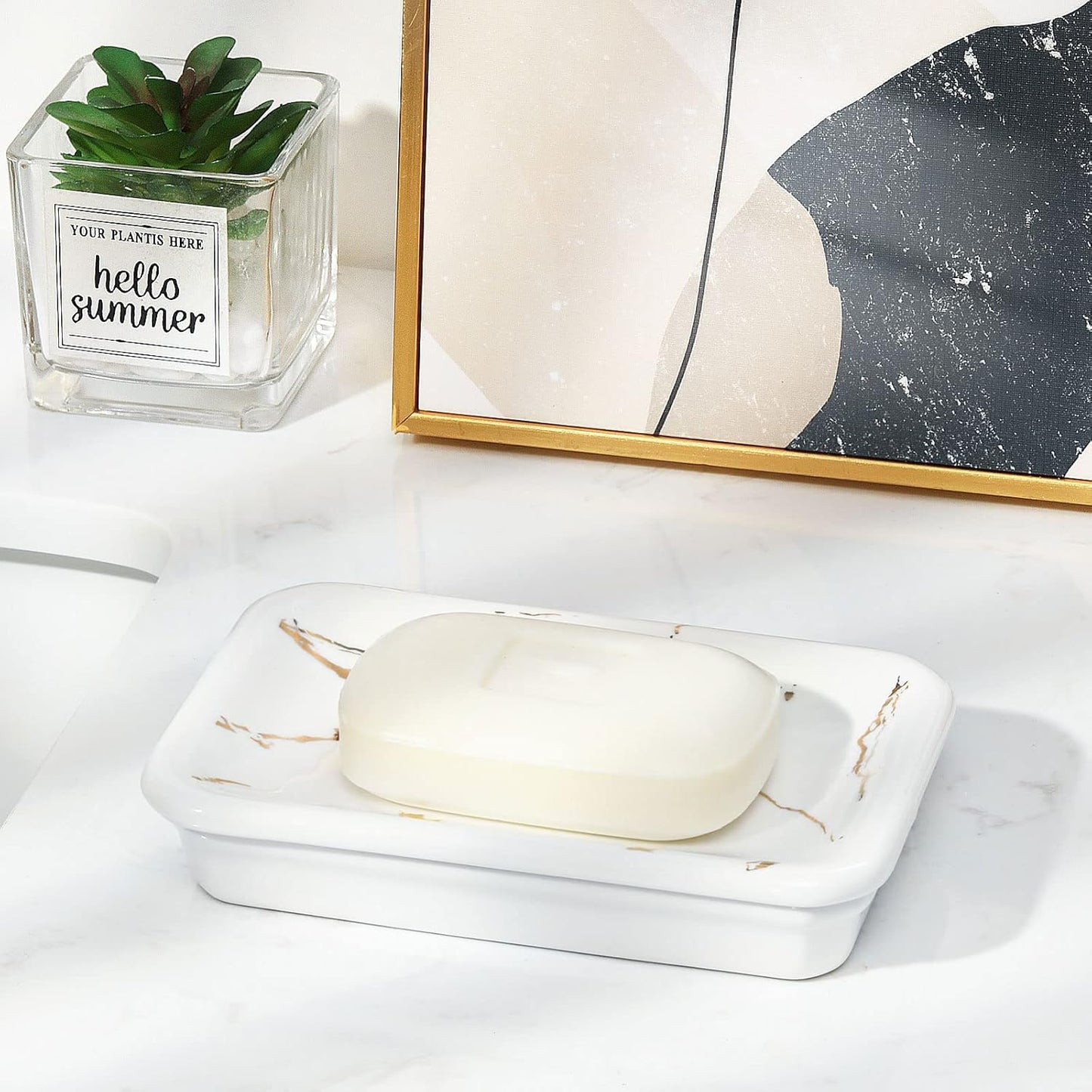 Shinowa Ceramic Soap Dish,Double Soap Holder with Drain,Porcelain Self Draining Soap Dish,Bar Soap Holder for Shower Bathroom Kitchen,Keeps Soap Dry,Easy Cleaning, White