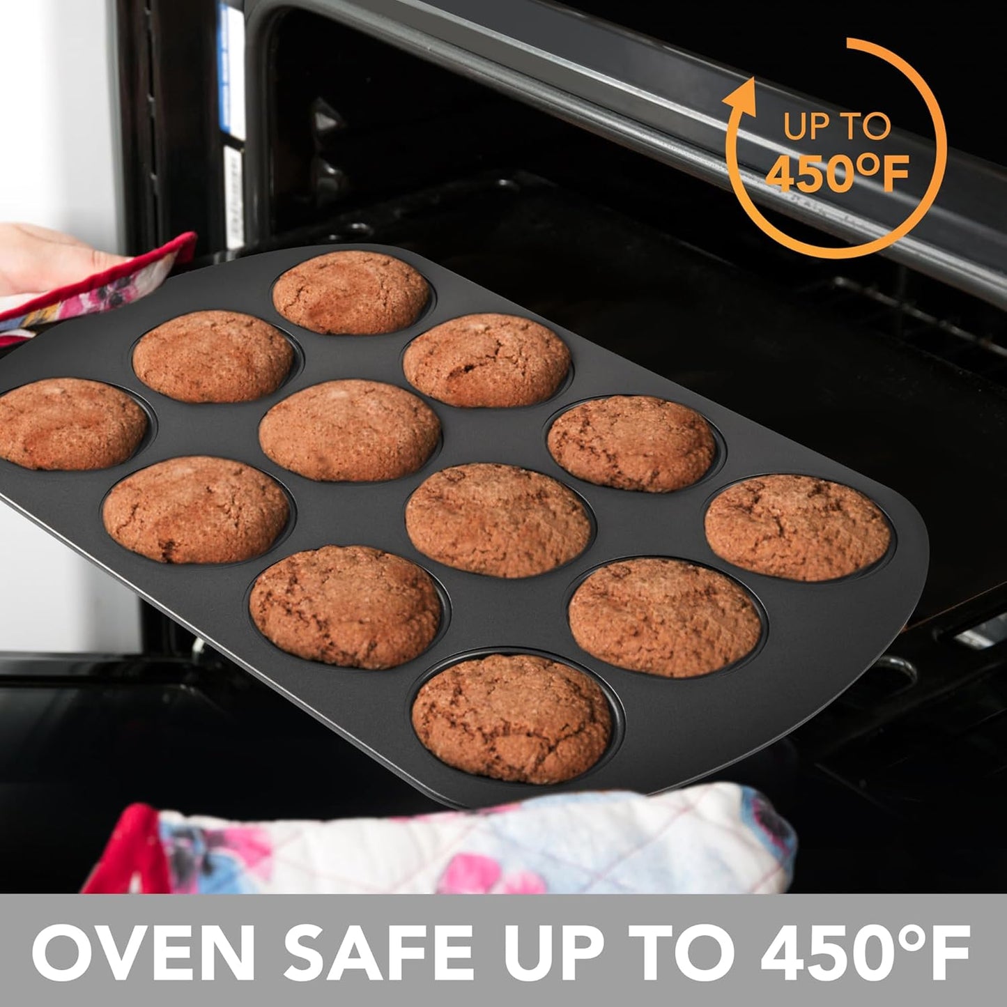 Tiawudi Muffin Top Pan, 12 Cavity Cupcake Pan, 3 Inch Nonstick Bakeware for Eggs, Cornbread, Cookies, Whoopie Pies and Yorkshire Pudding, Set of 2