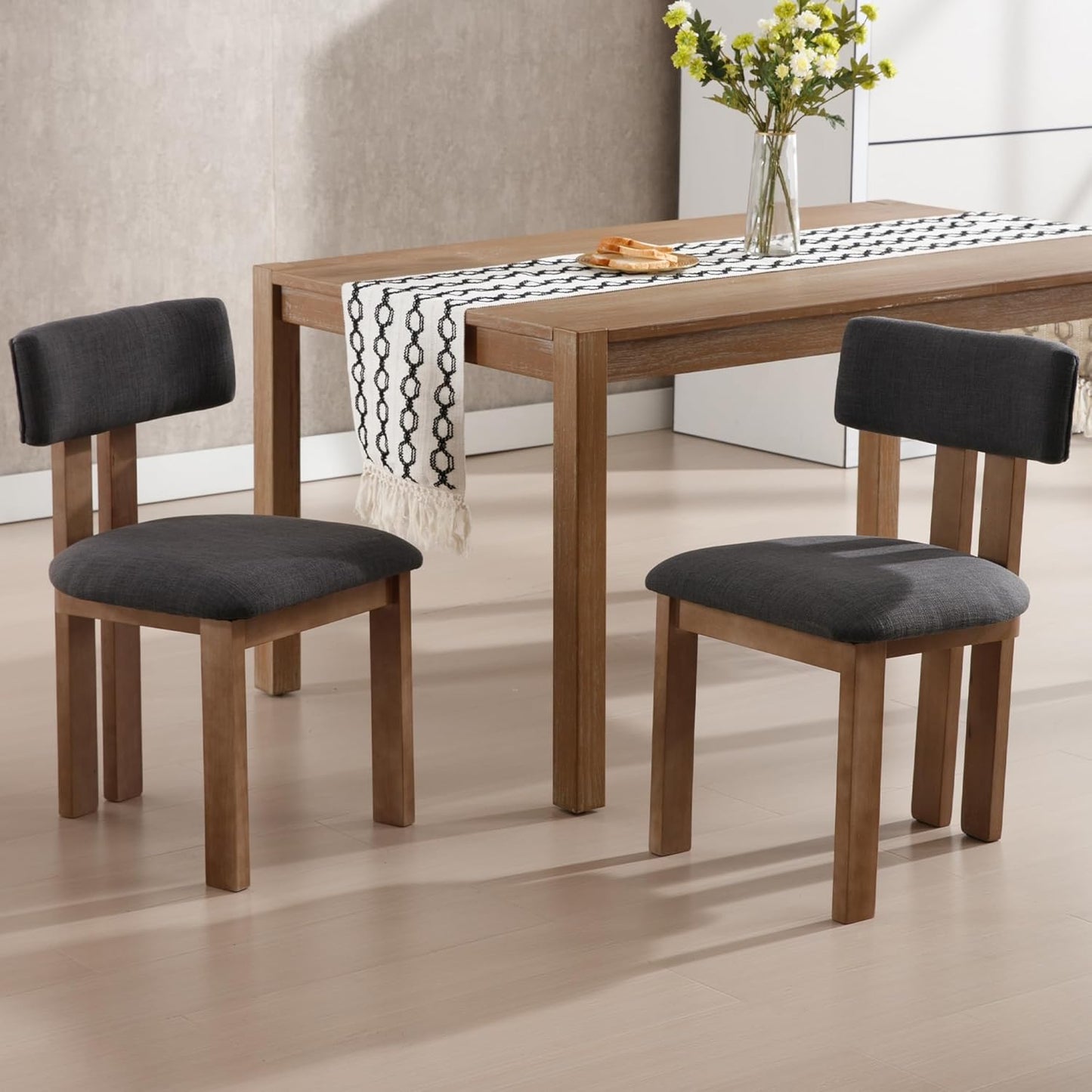 chairus Dining Chairs Set of 6 Linen Fabric Diner Chairs Farmhouse Wood Chairs for Kitchen and Dining Room, Black