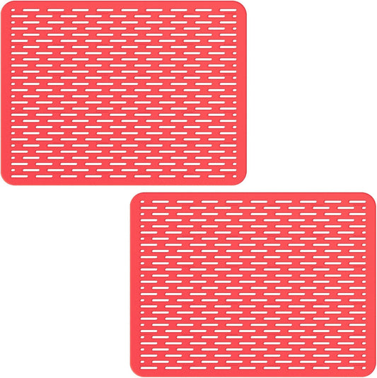 Bligli Mesh Sink Mat, 15.7 x 11.8inch Sink Prtector Mats for Kitchen Sinks, PVC Eco-Friendly Sink Protectors for Bottom of Sink, Fast Draining, Easy Cleaning, Clear Red