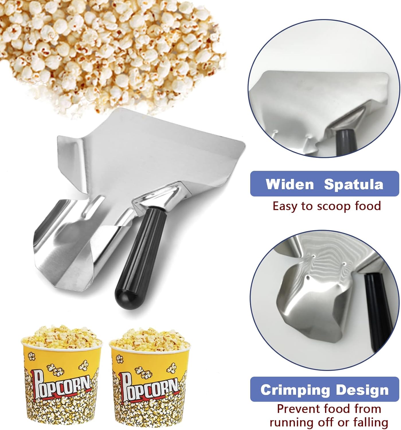 French Fry Popcorn Scoop Scooper, Stainless Steel Popcorn Scoop, Quick Fill Tool for Chip Popcorn Bagger Bags, Multipurpose Utility Scooper for Popcorn Machine Ice Candy Snacks Desserts