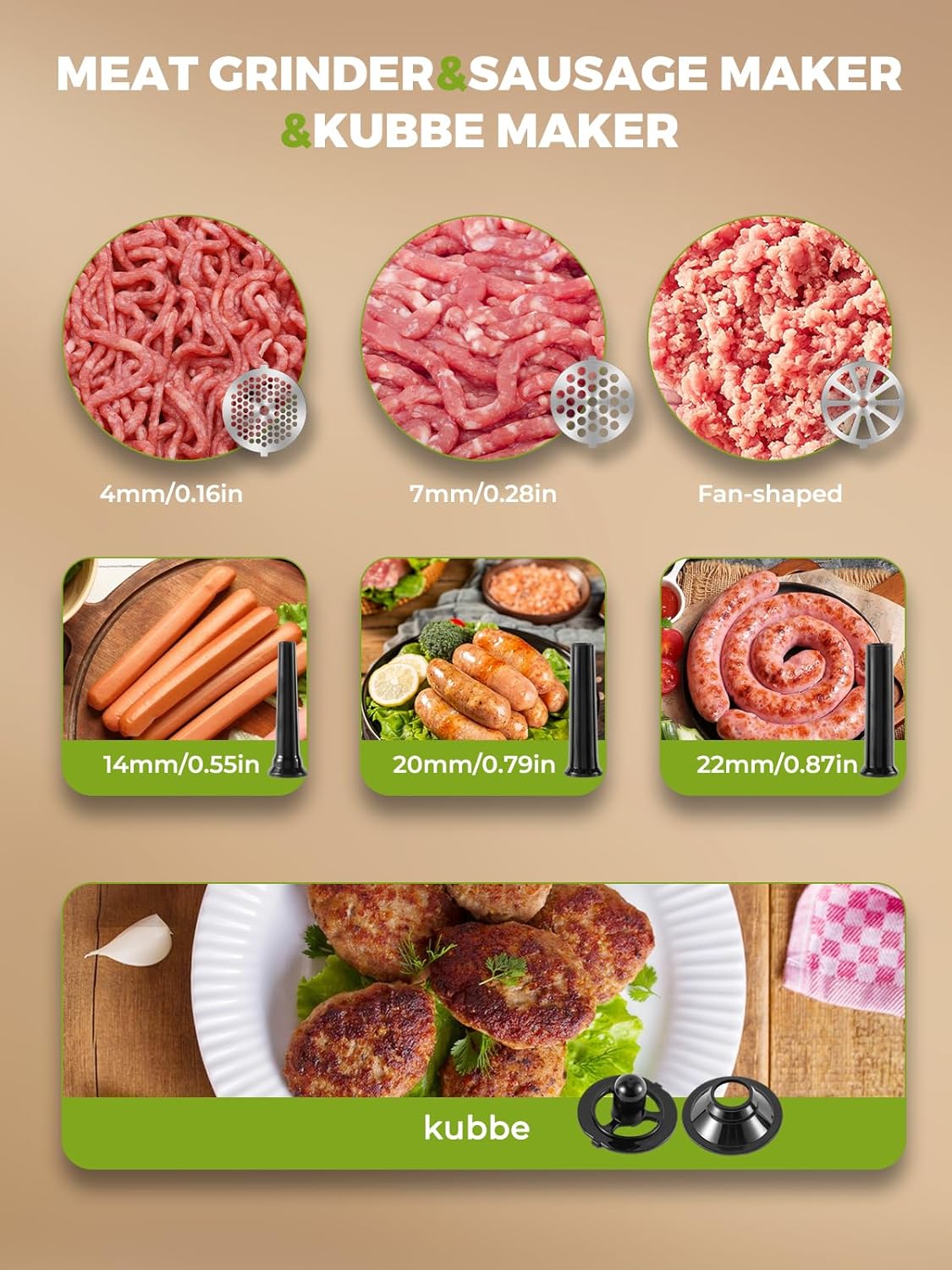 Electric Meat Grinder 3200W Multifunctional Meat Grinders Chopper Machine with Cutting Blade 3 Grinding Plates 3 Sausage Stuffers Kubbe Kit Juicer Cheese Grater Veggie Shredder Slicer