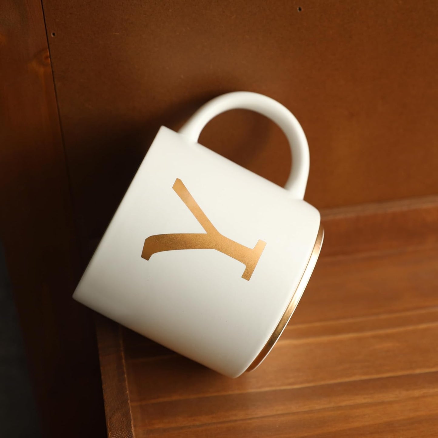 COLLECTIVE HOME - Monogram Ceramic Mugs, 15 oz Golden Initial Coffee Cups, Elegant Alphabet Tea Mugs, Elegant Personalized Mug with Gift Box, Unique Mug with Double Side Capital Letter (Y)